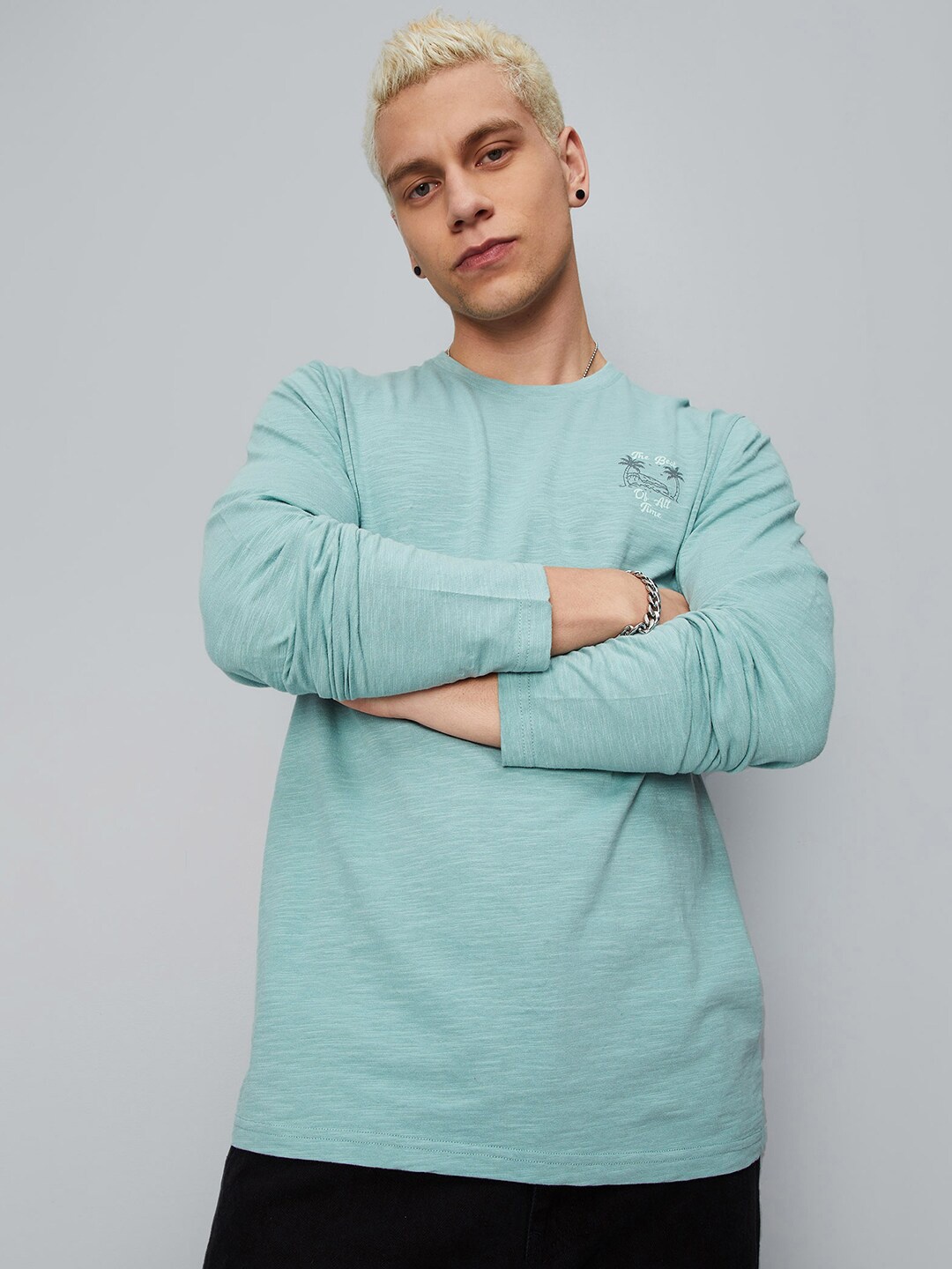 

max Round Neck Pure Cotton T-shirt, Blue