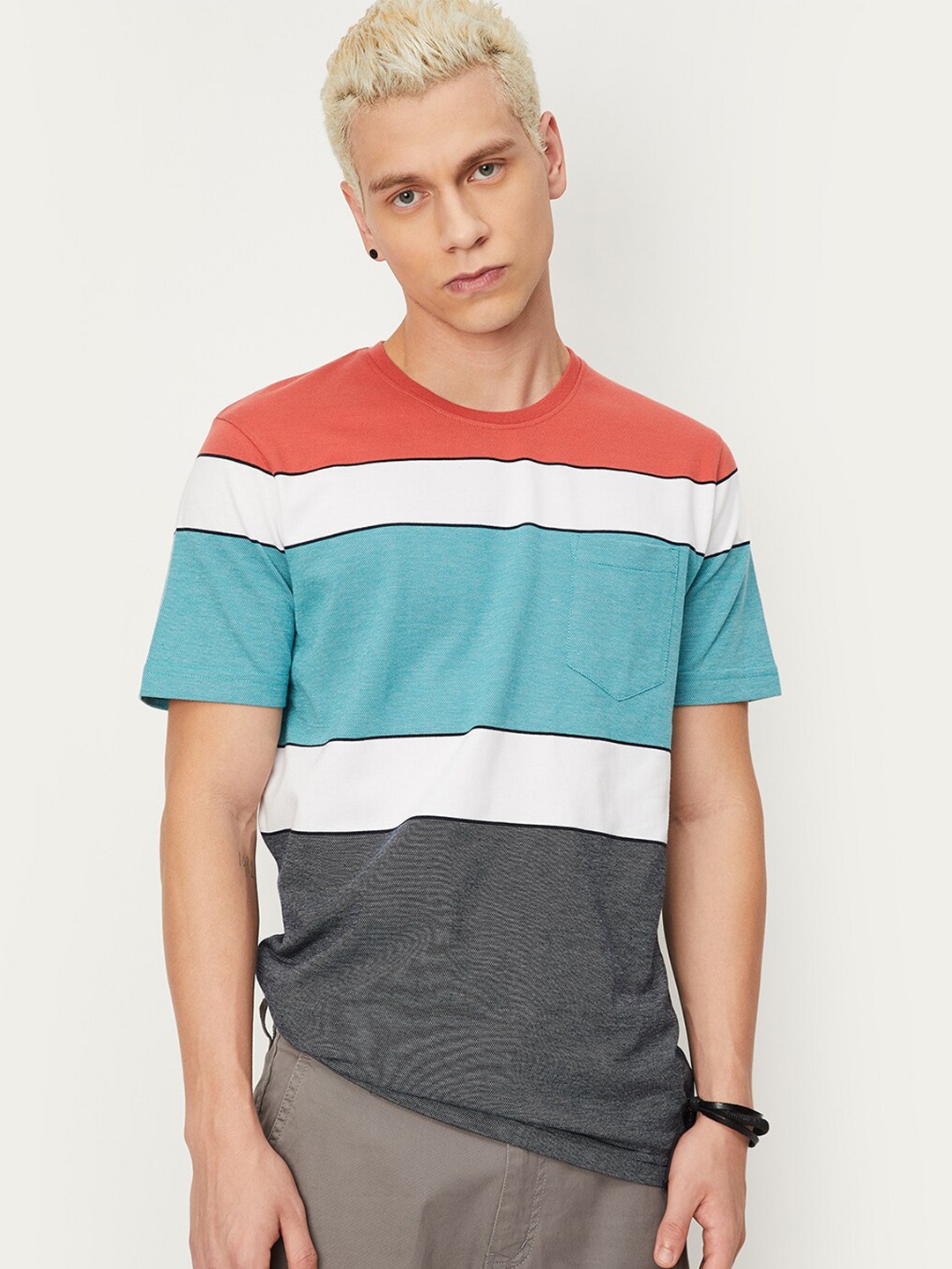 

max Striped Round Neck T-shirt, Red