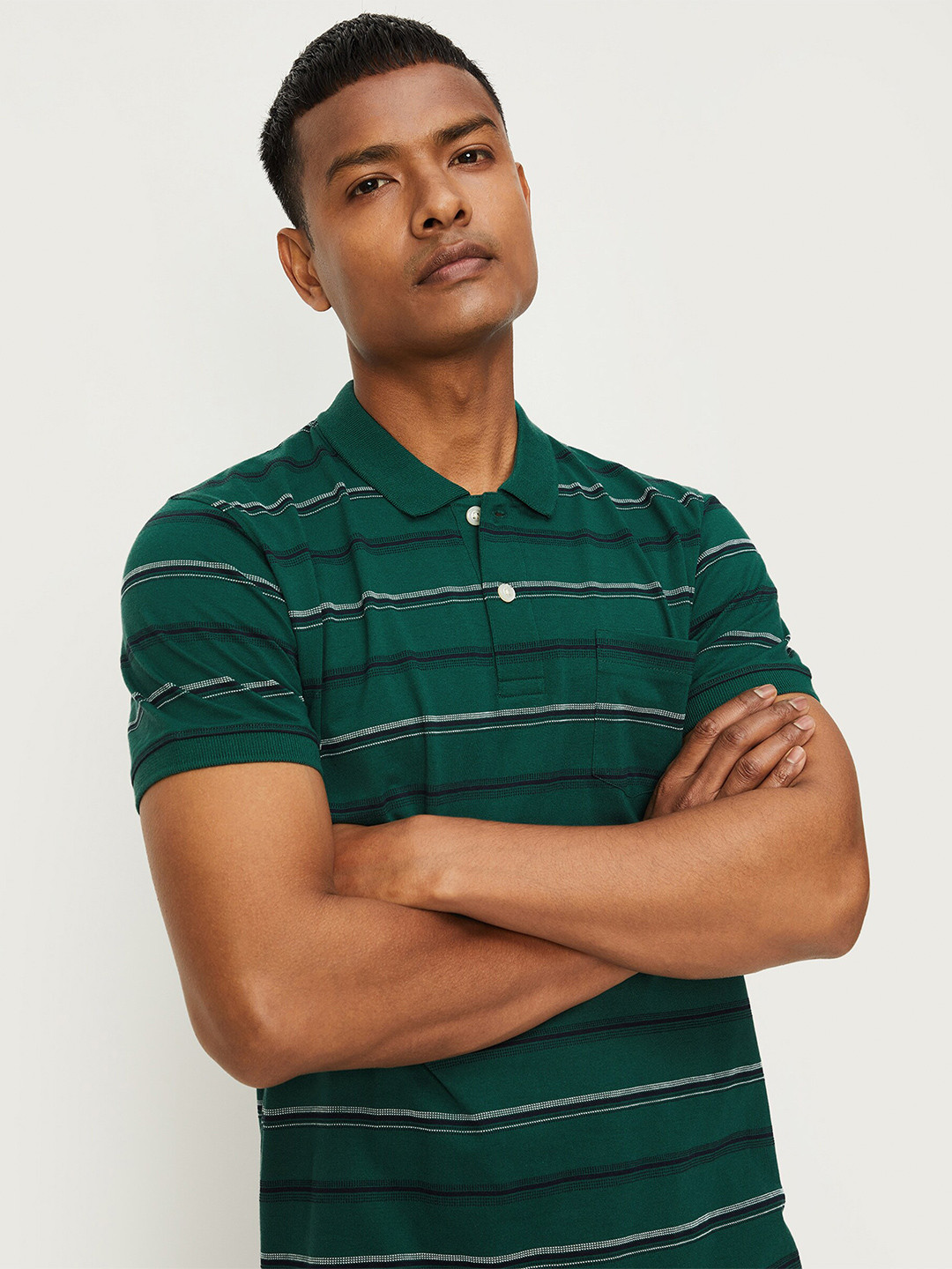 

max Striped Polo Collar T-shirt, Green