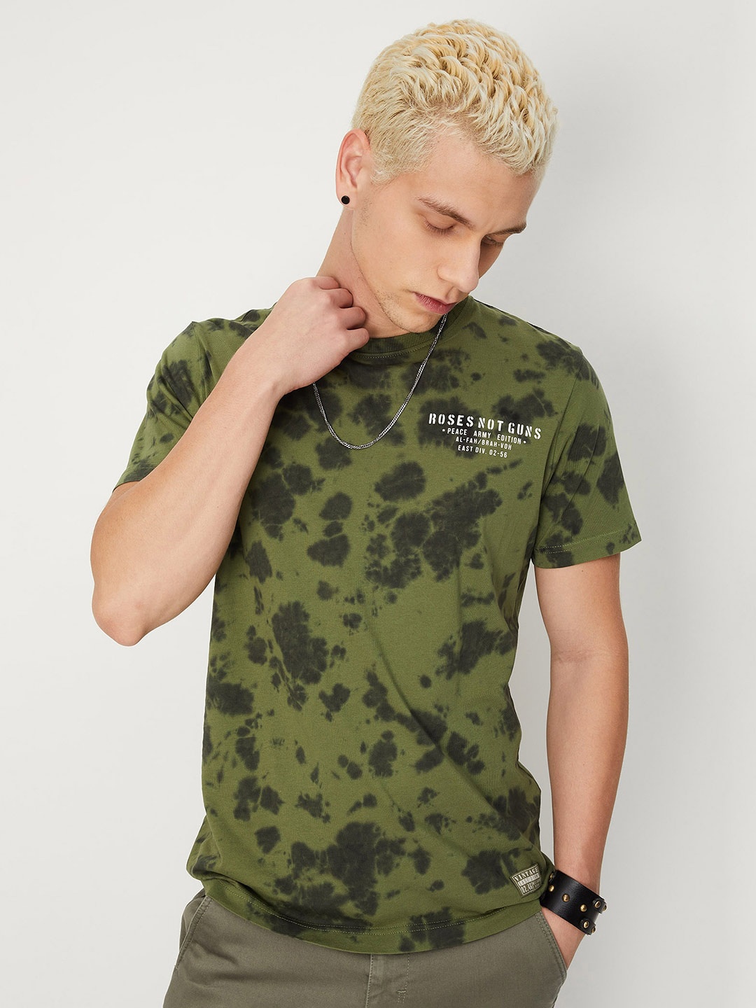 

max Tie And Dye Round Neck Pure Cotton T-shirt, Green