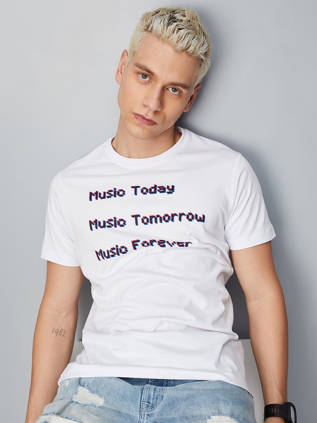 max Typography Printed Pure Cotton T-shirt, White
