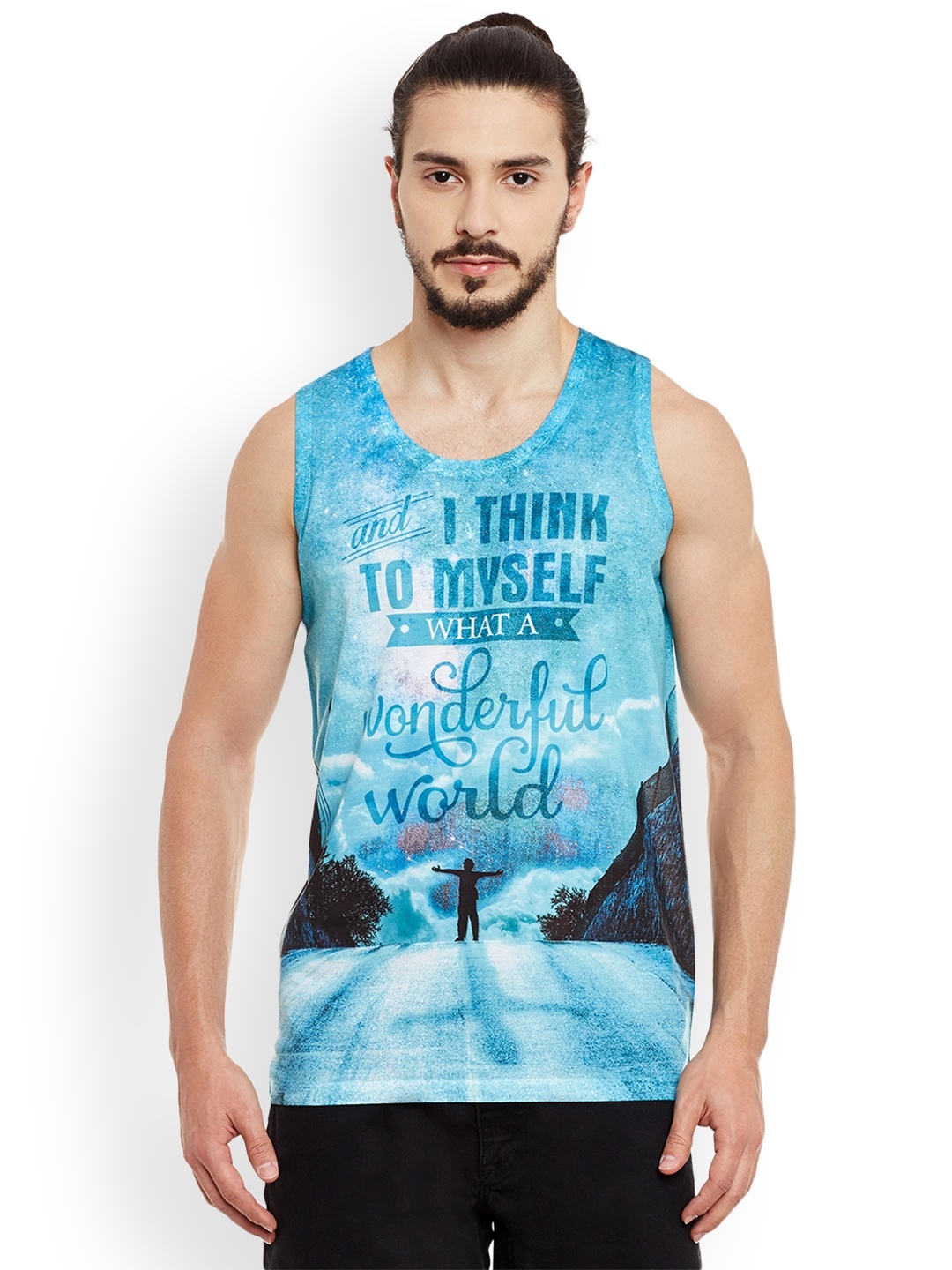 

Wear Your Mind Men Blue Printed Round Neck T-shirt