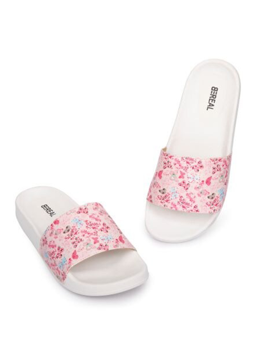 

BEREAL Women Printed Synthetic Sliders, Pink