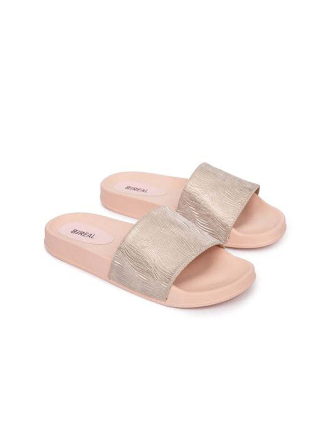 

BEREAL Women Self Design Synthetic Sliders, Pink