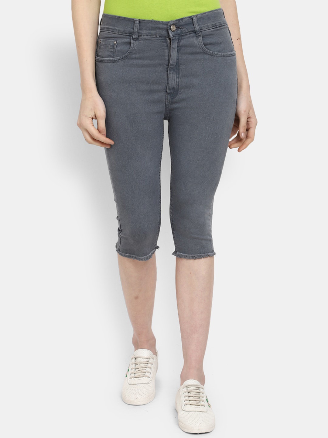

V-Mart Women Slim Fit Cotton Denim Shorts, Grey