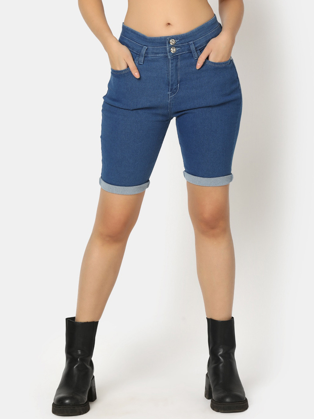 

V-Mart Women Slim Fit Cotton Denim Shorts, Blue