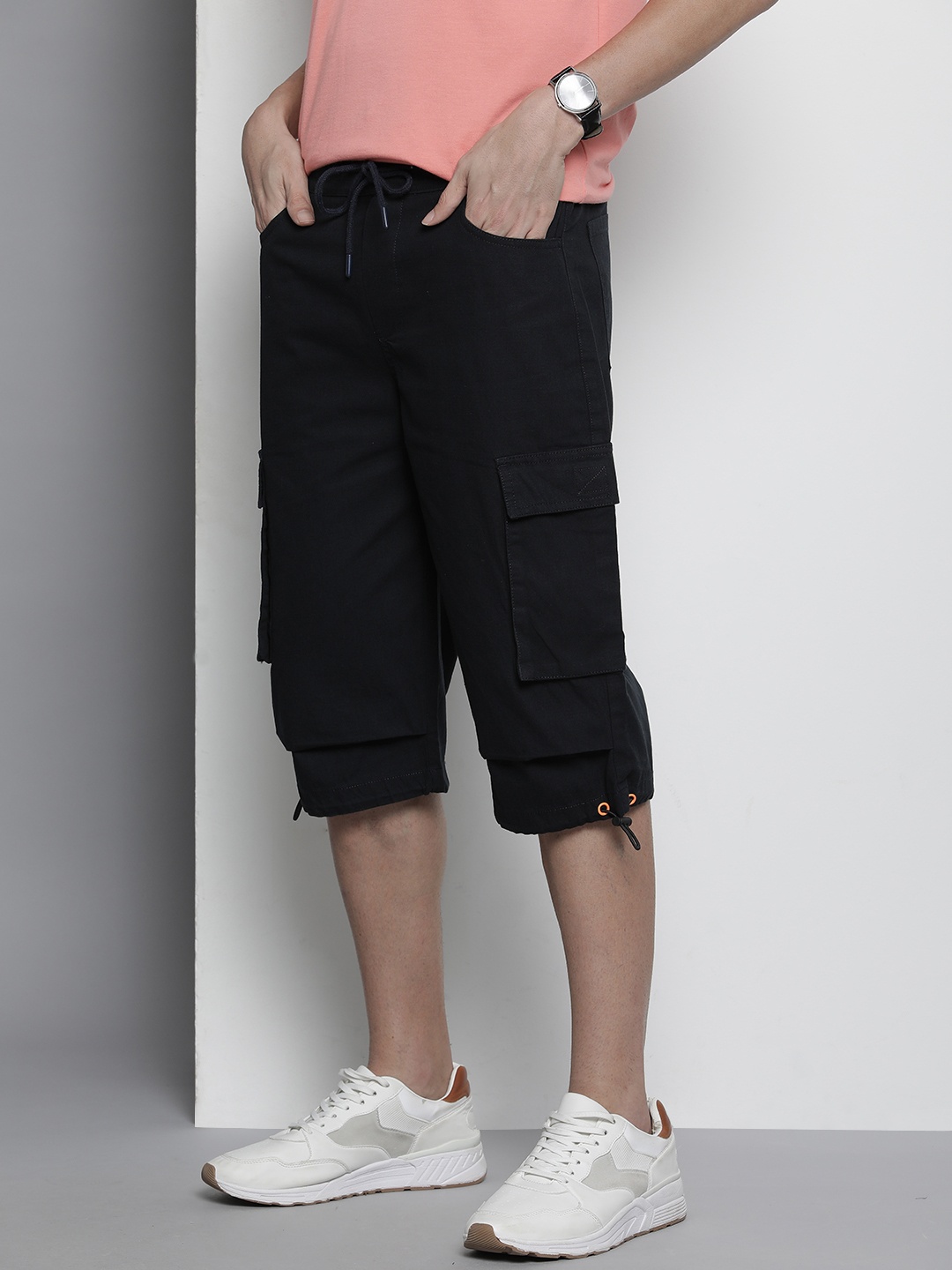 

The Indian Garage Co Men Loose Fit Cotton Cargo Shorts, Navy blue