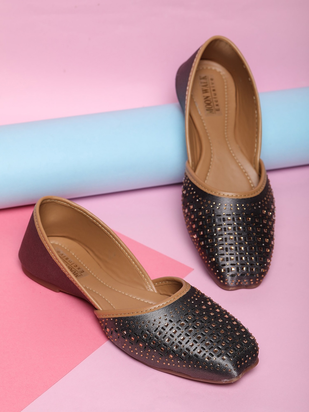 

Moonwalk Women Square Toe Mojaris with Laser Cuts Flats, Grey