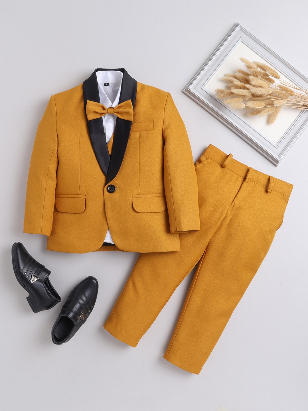 

Jeetethnics Boys Silk Cotton Single Breasted 5-Piece Suits, Mustard