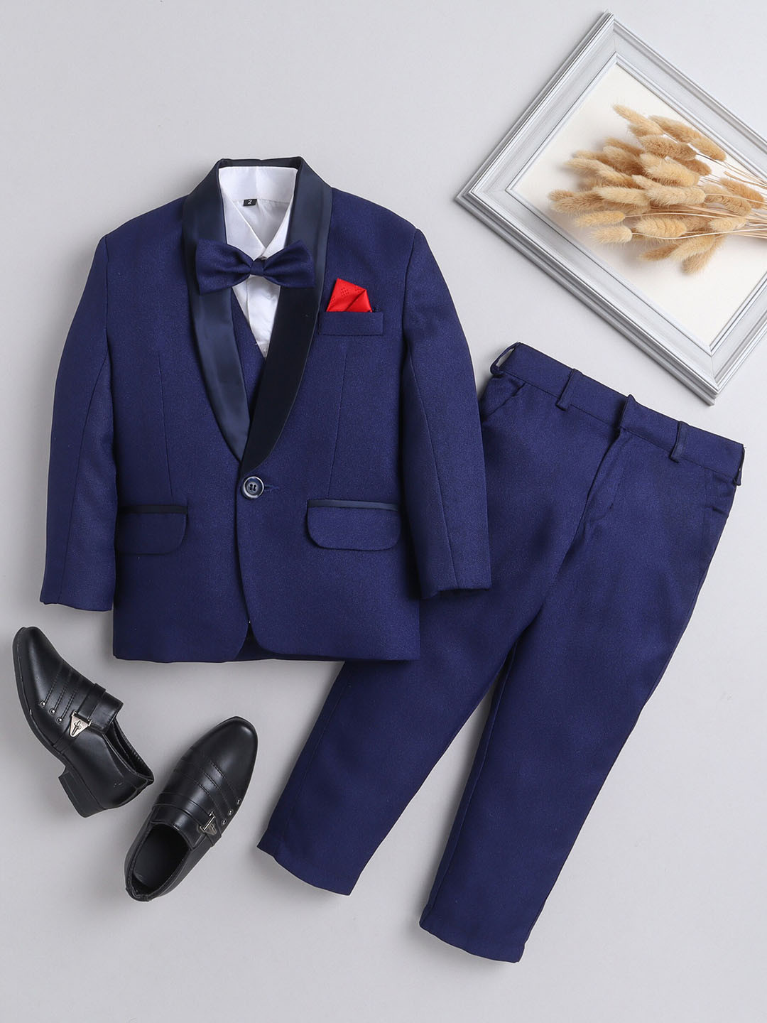 

Jeetethnics Boys Silk Cotton 5-Piece Single Breasted Suit, Navy blue