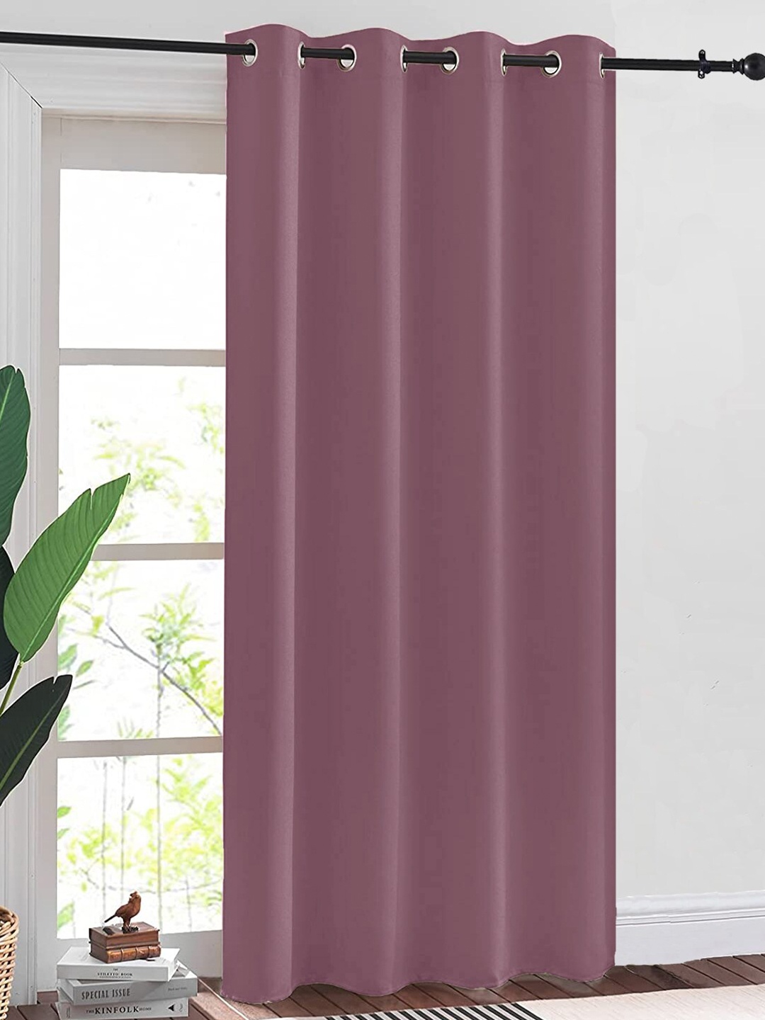

URBAN SPACE Purple Solid Cotton Black Out Window Curtain