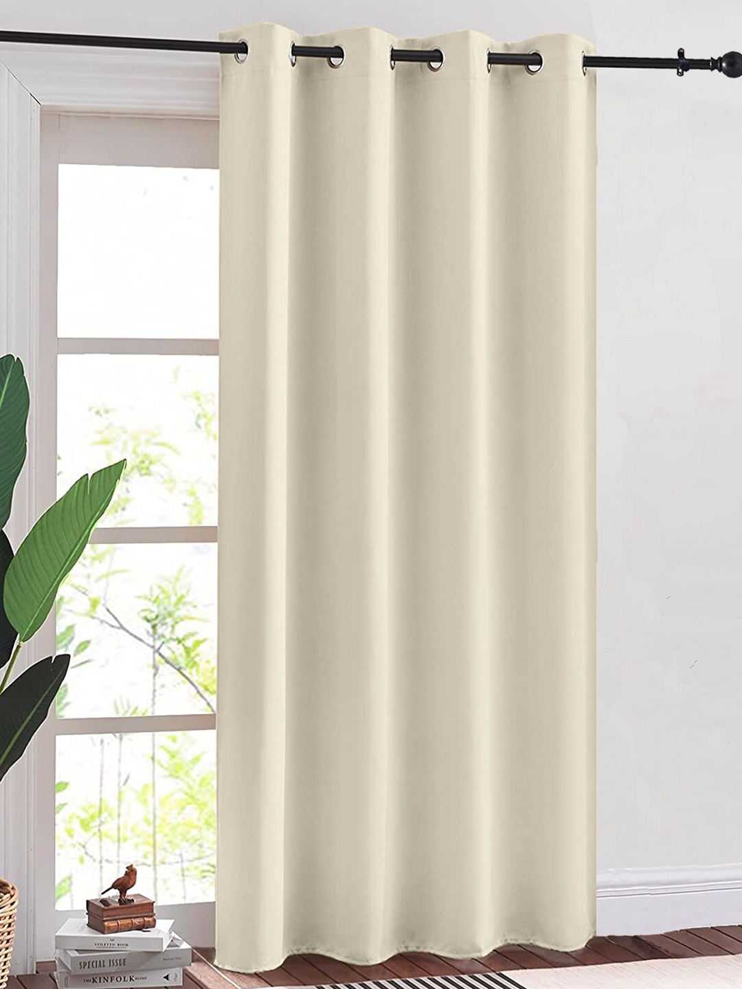 

URBAN SPACE Beige Solid Cotton Black Out Window Curtain