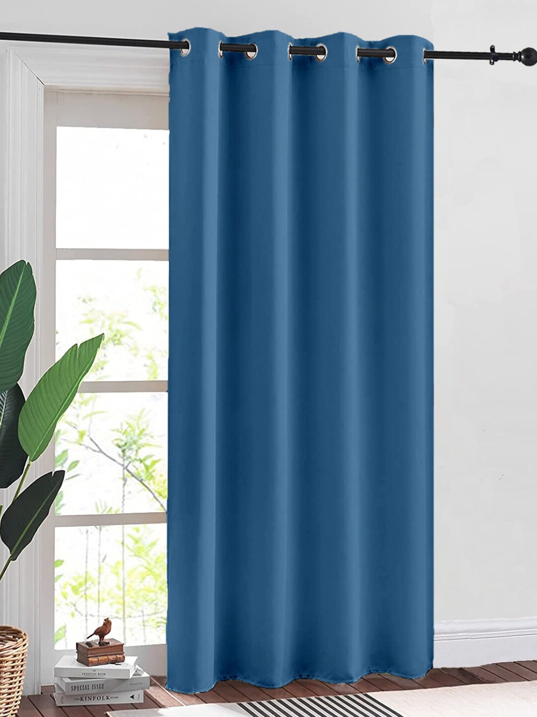 

URBAN SPACE Blue Solid Black Out Long Door Curtain