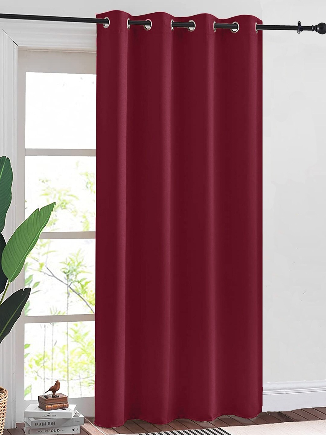 

URBAN SPACE Burgundy Solid Cotton Black Out Window Curtain