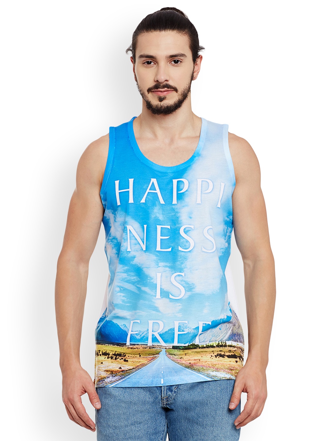 

Wear Your Mind Men Blue Printed Round Neck T-shirt