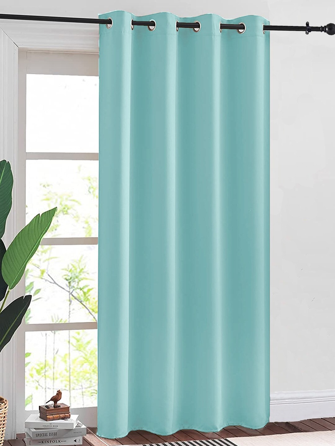 

URBAN SPACE Blue Solid Black Out Door Curtain