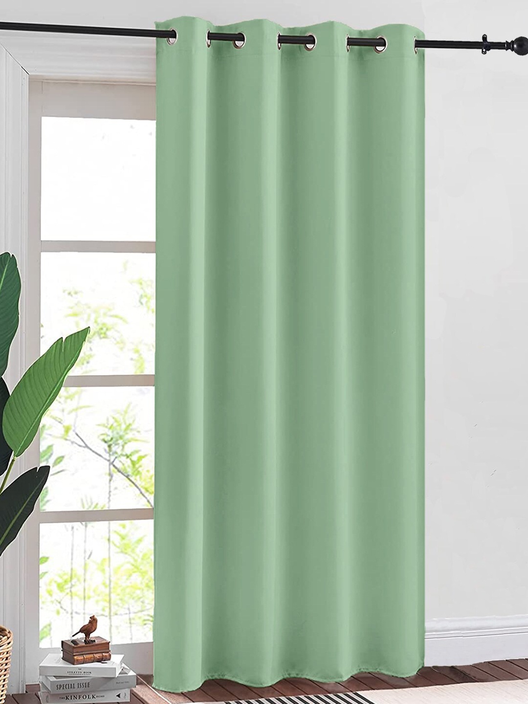 

URBAN SPACE Green Solid Black Out Door Curtain