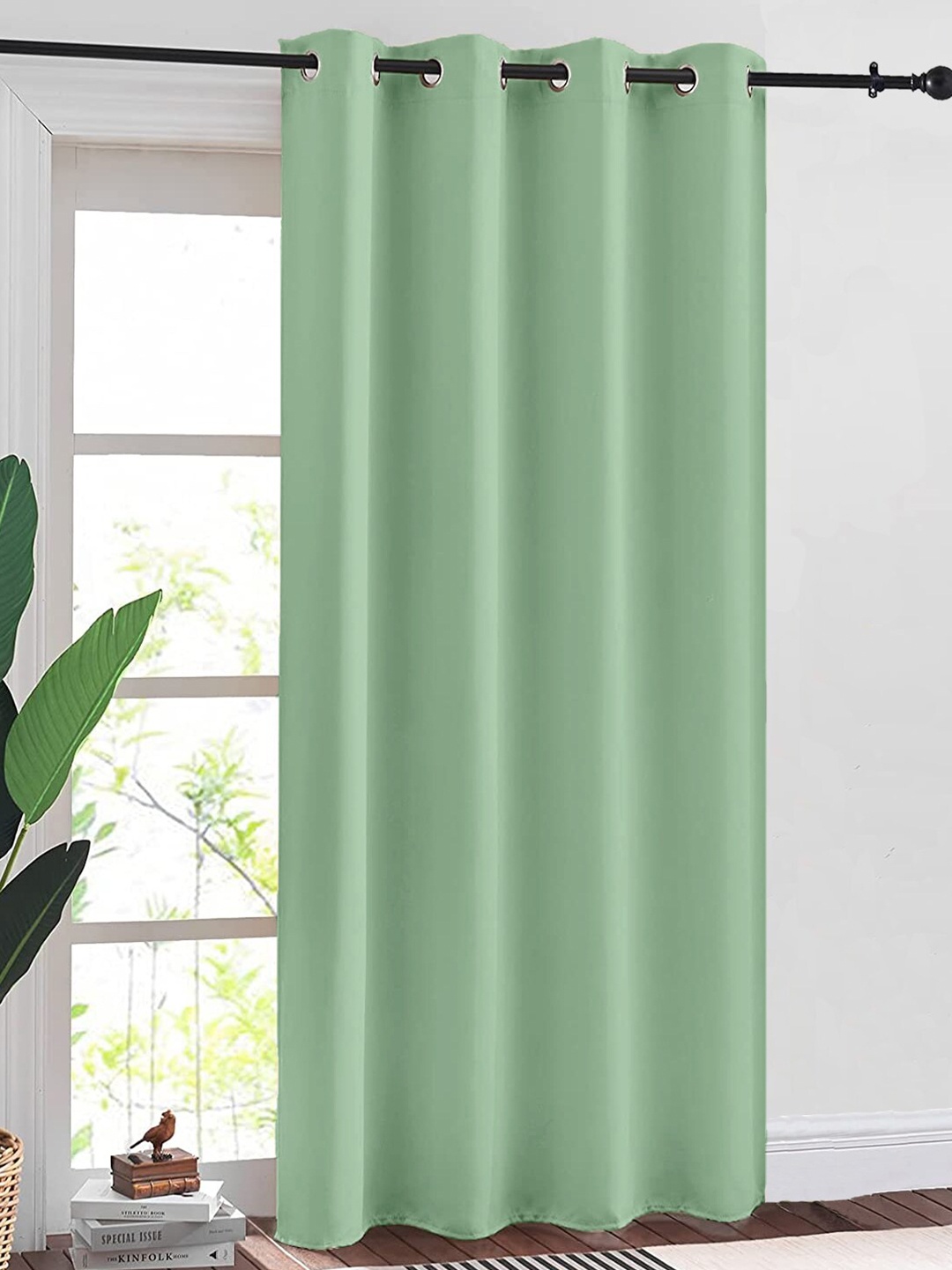 

URBAN SPACE Green Solid Black Out Long Door Curtain