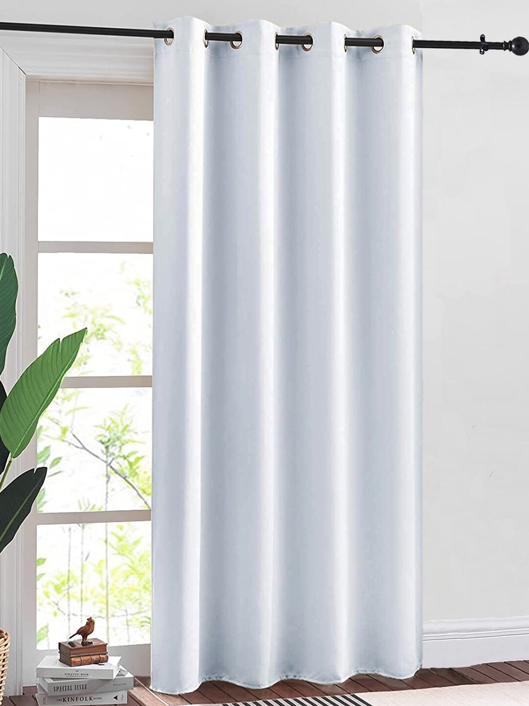 

URBAN SPACE Silver-Toned Solid Black Out Window Curtain