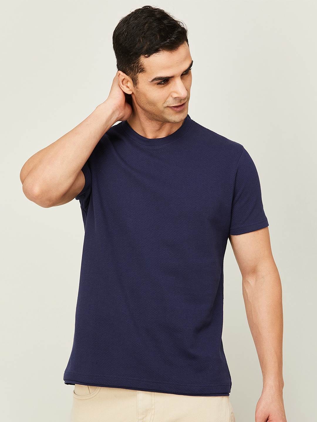 

Melange by Lifestyle Round Neck Pure Cotton T-shirt, Navy blue