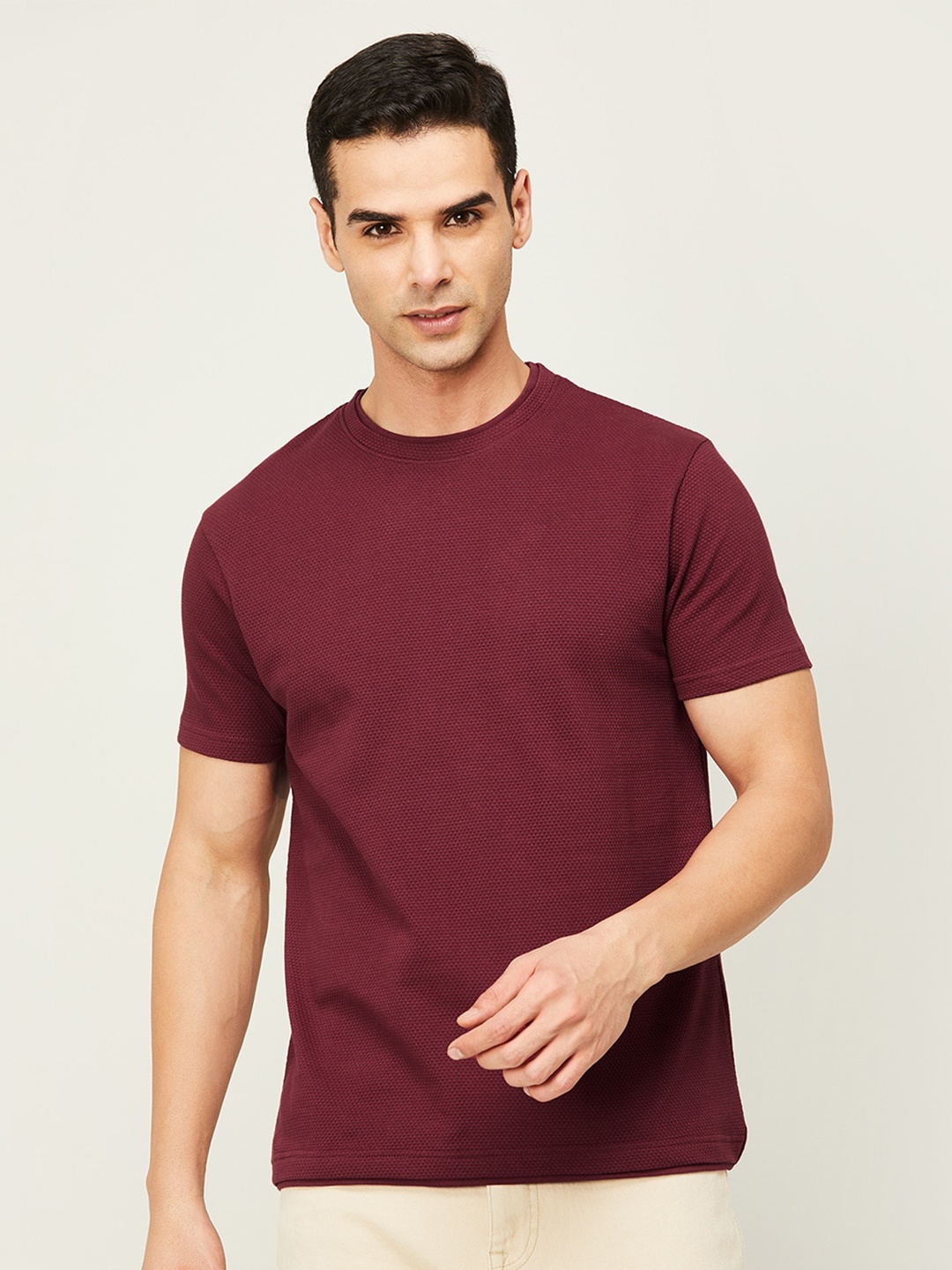 

Melange by Lifestyle Round Neck Pure Cotton T-shirt, Maroon