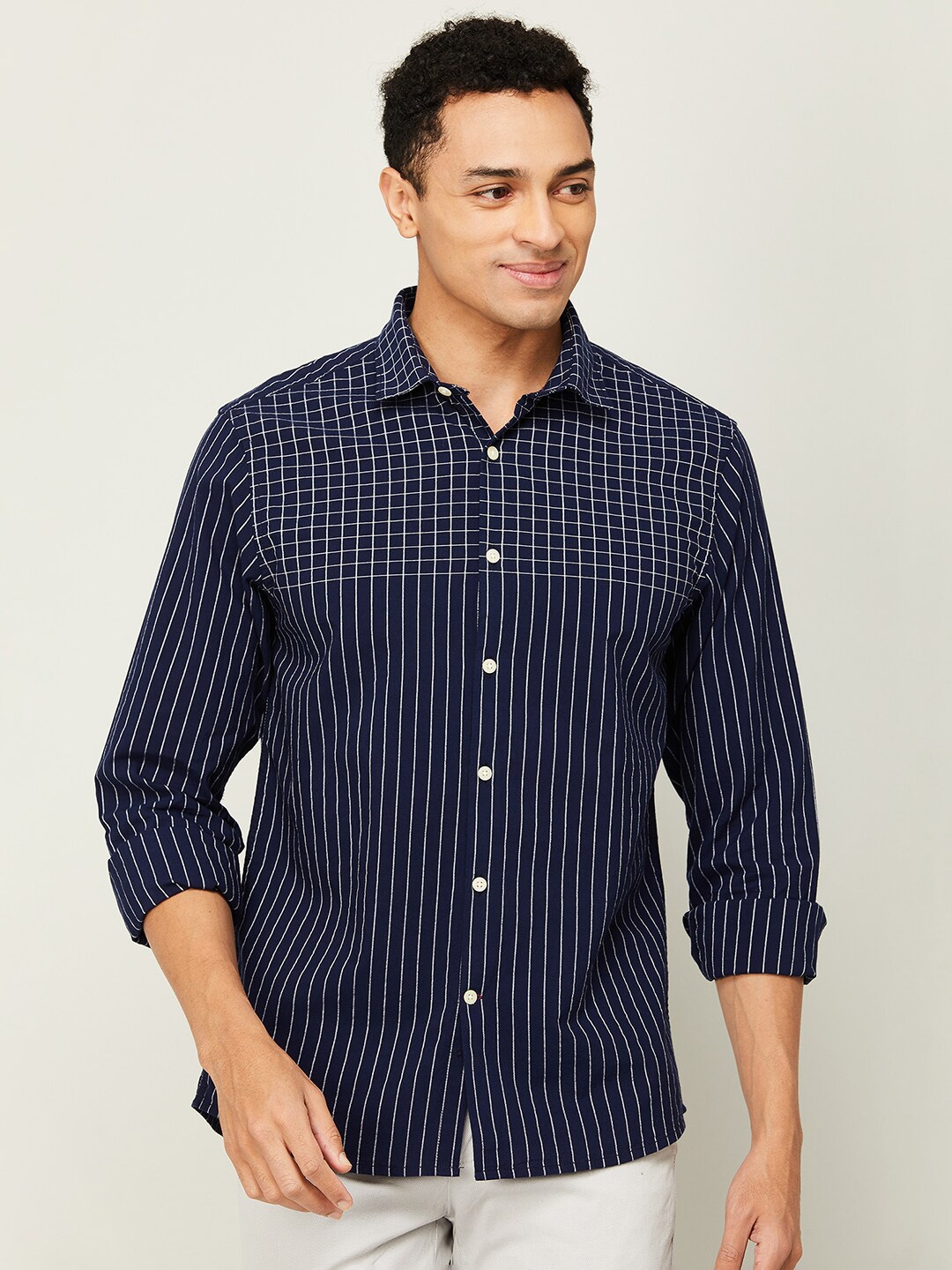 

Melange by Lifestyle Vertical Stripes Striped Pure Cotton Casual Shirt, Blue