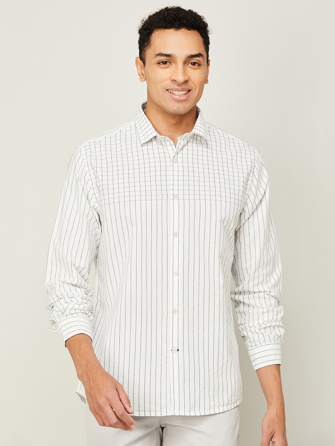 

Melange by Lifestyle Grid Tattersall Checks Checked Pure Cotton Casual Shirt, White