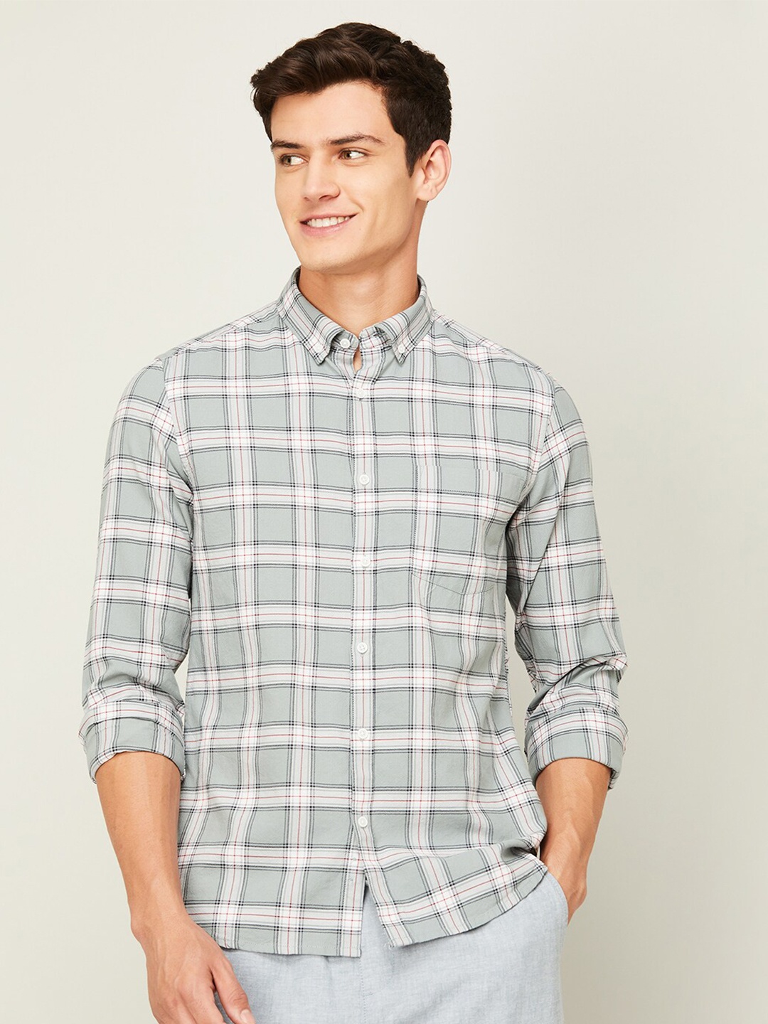 

Bossini Checks Cotton Casual Shirt, Grey