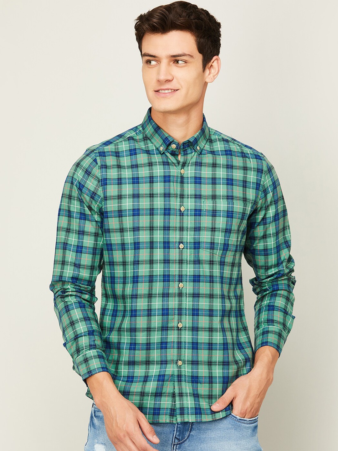 

Bossini Checks Cotton Casual Shirt, Green