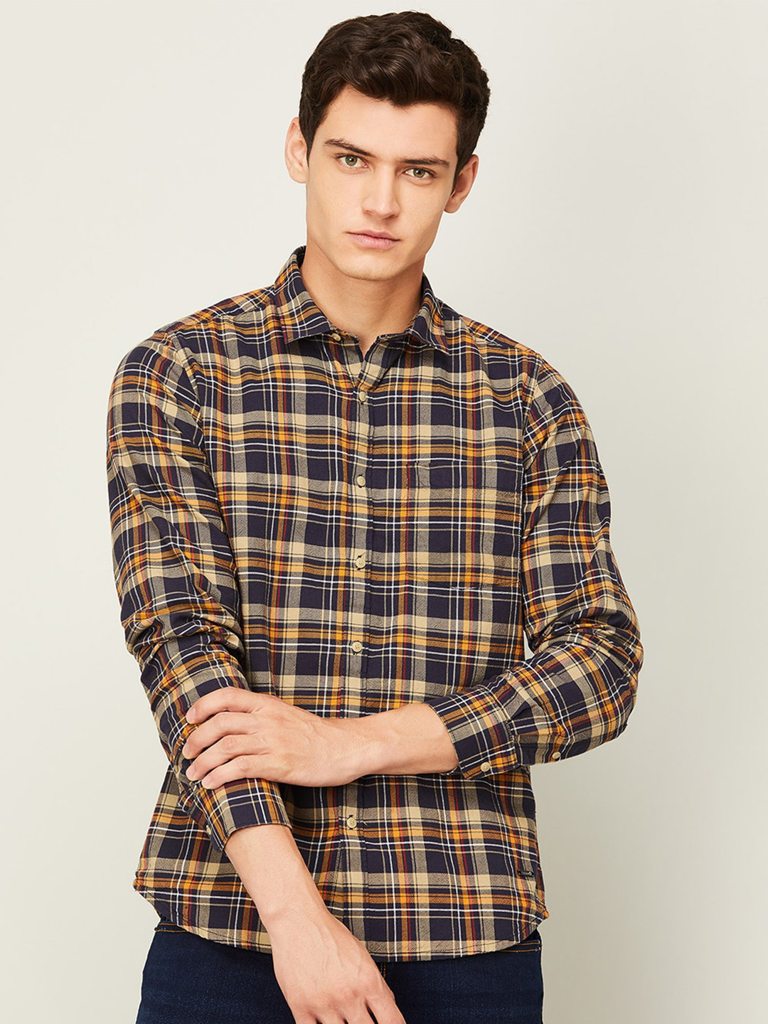 

Bossini Tartan Checks Cotton Casual Shirt, Blue