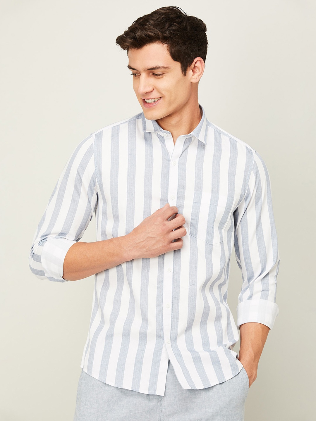 

Bossini Striped Cotton Casual Shirt, Blue