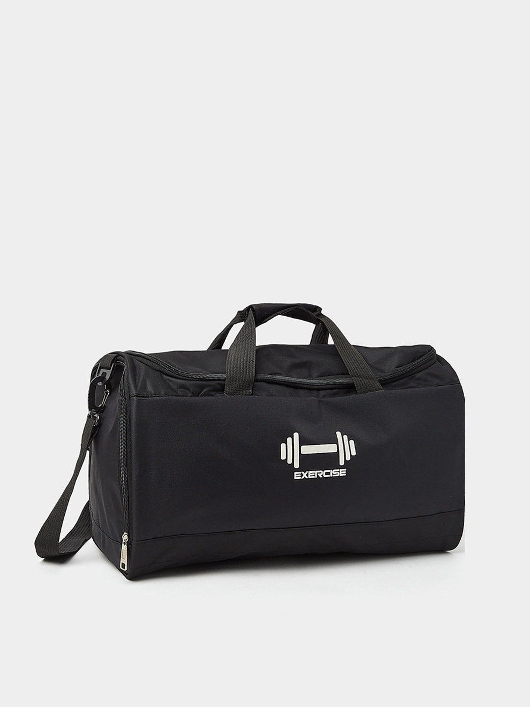 

Styli Exercise Print Sports Duffle Bag with Zip Closure, Black