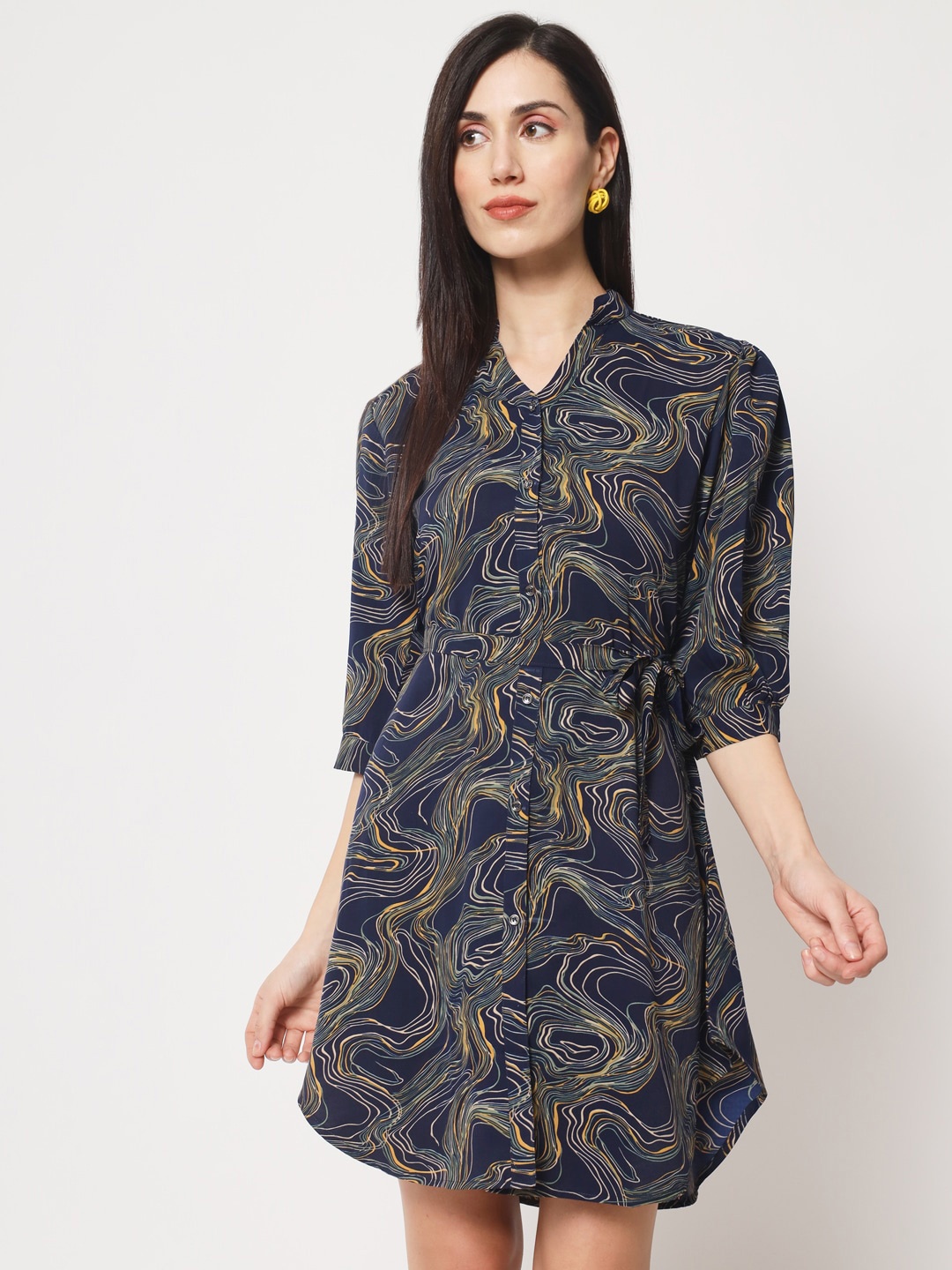 

Rudraaksha Creations Abstract Printed Shirt Dress, Navy blue