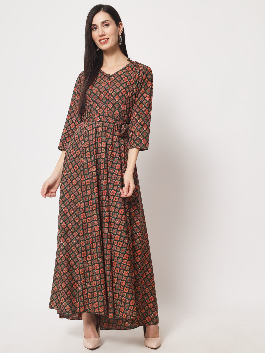 

Rudraaksha Creations Ethnic Motifs Printed Fit & Flare Maxi Dress, Black