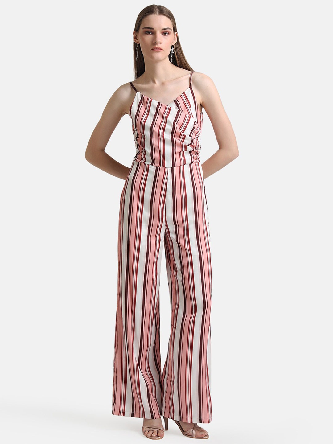 

Kazo Striped Shoulder Straps Basic Jumpsuit, Pink