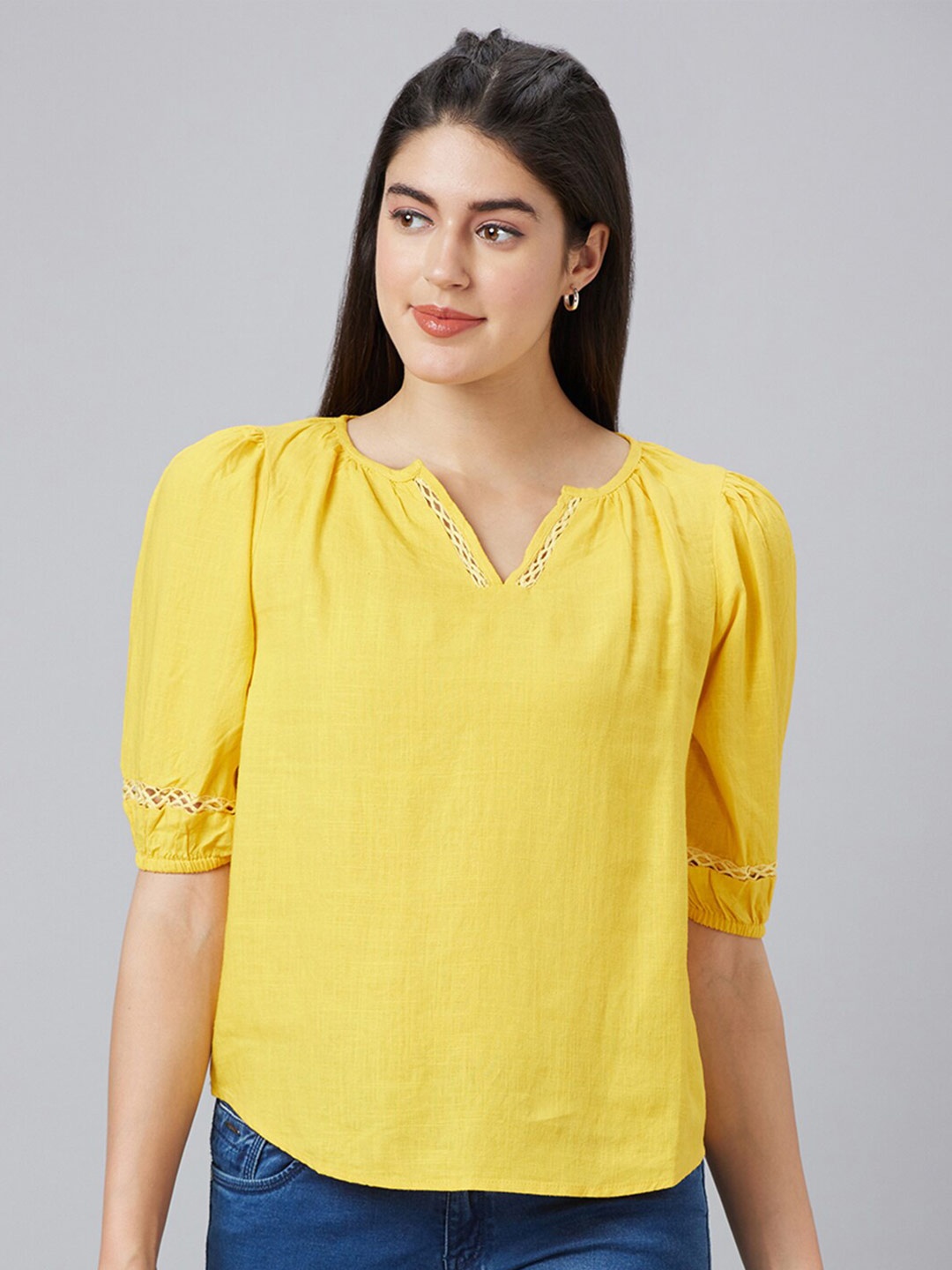 

Globus Puff Sleeves Regular Top, Yellow