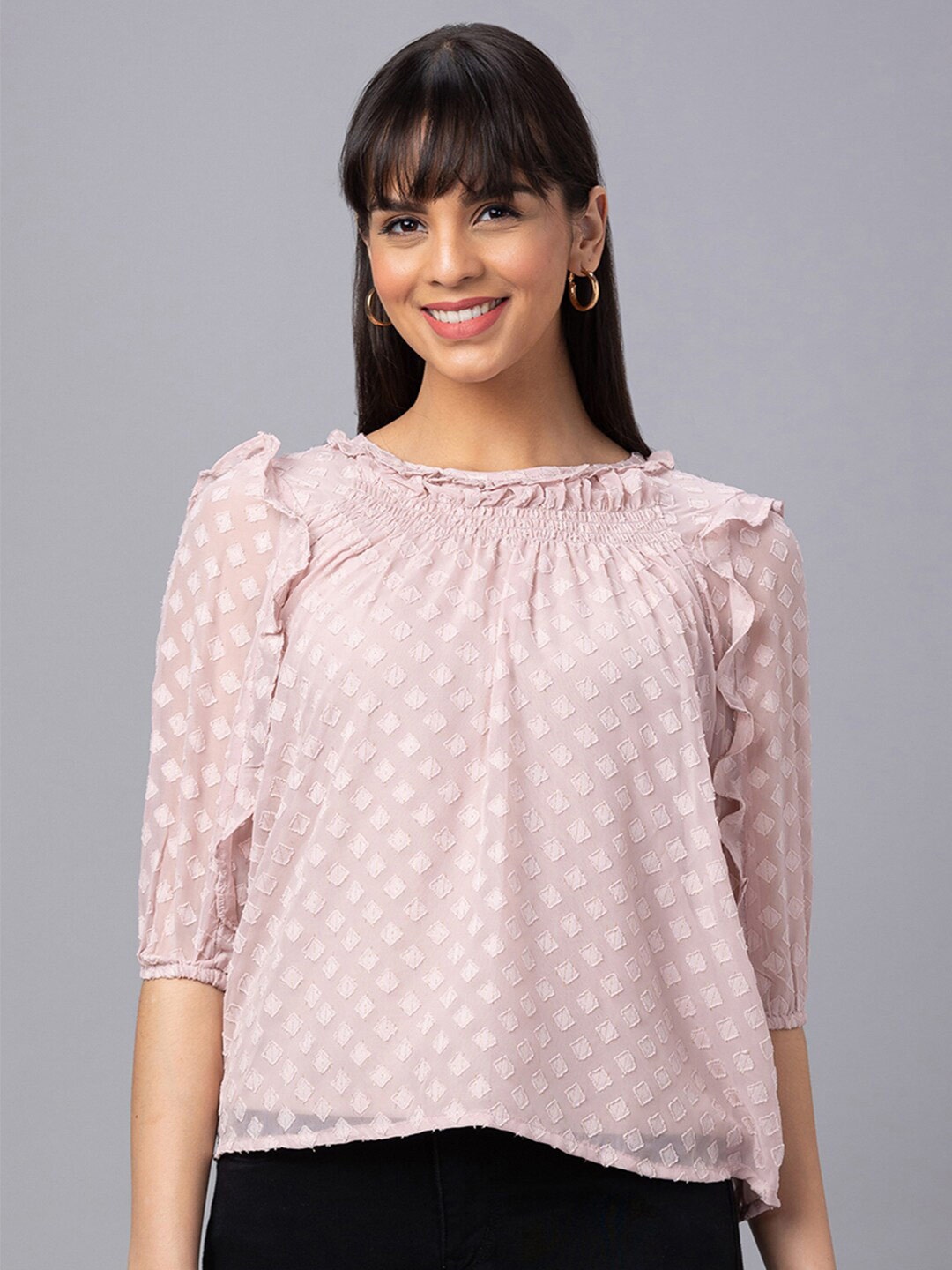 

Globus Self Design Ruffles Top, Peach