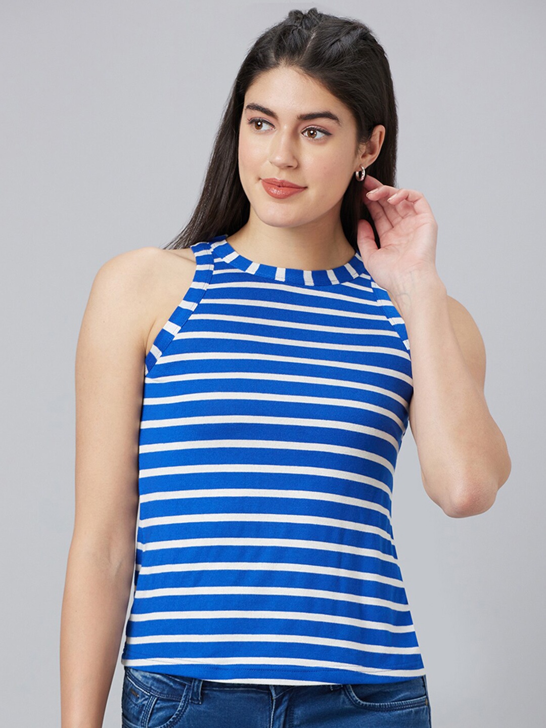 

Globus Striped Sleeveless Regular Top, Blue