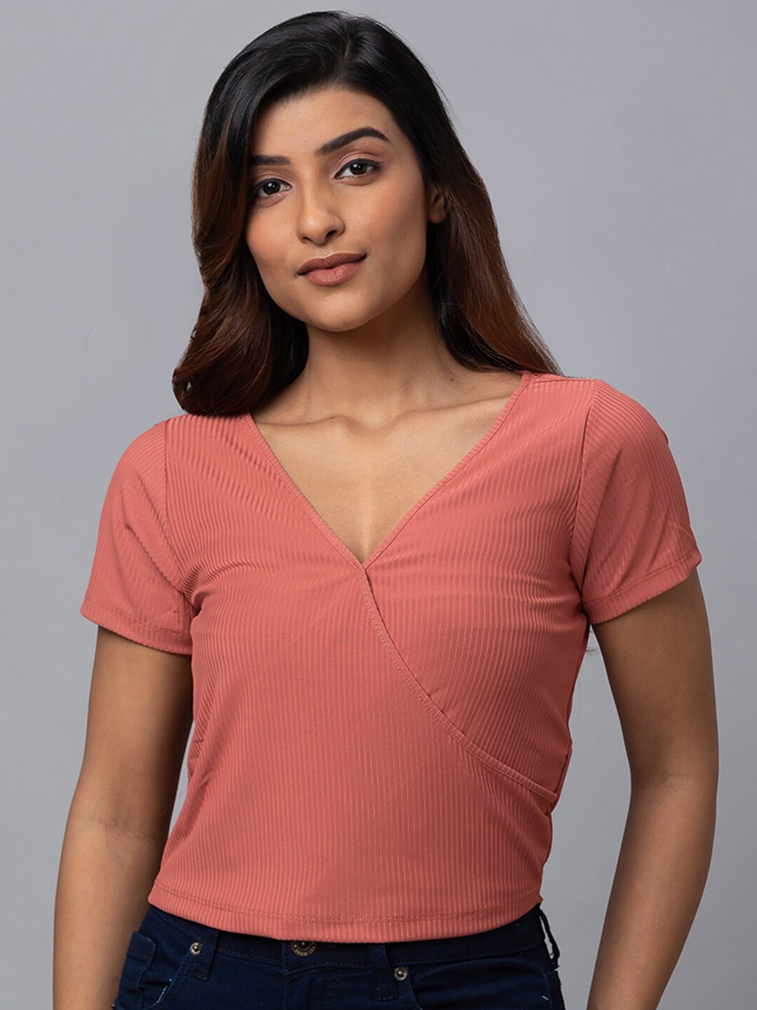 

Globus V-Neck Wrap Crop Top, Peach