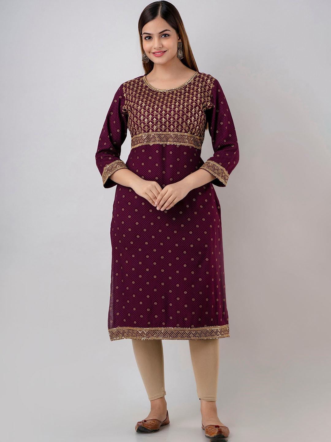 

Charu Floral Printed Sequinned Kurta, Violet