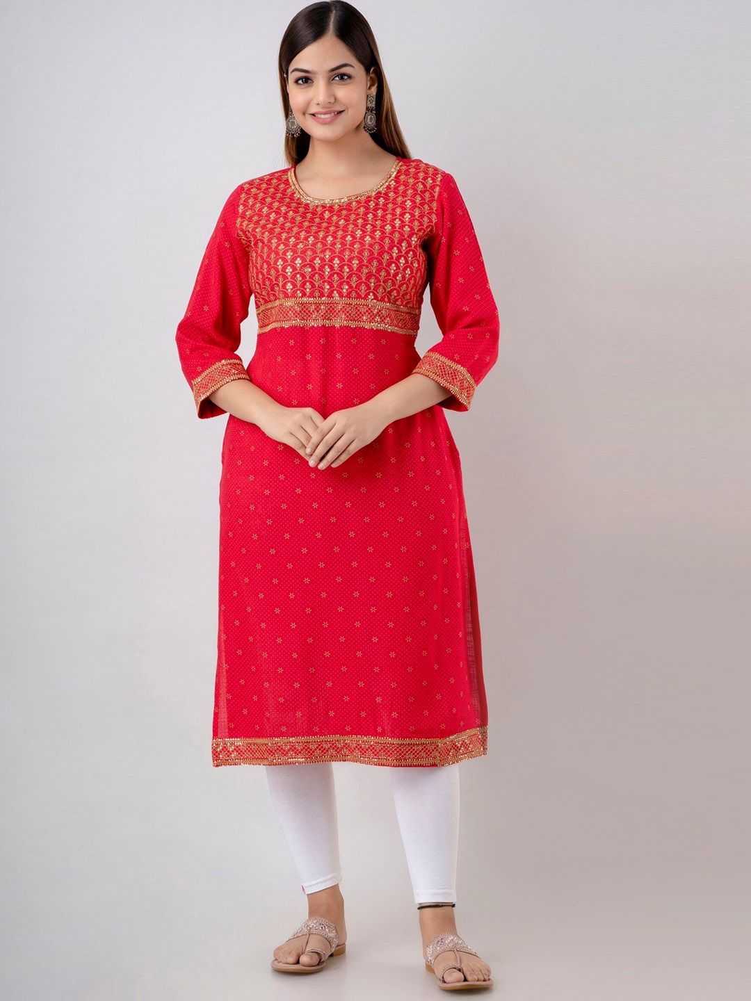 

Charu Ethnic Motifs Embroidered Sequined Kurta, Red