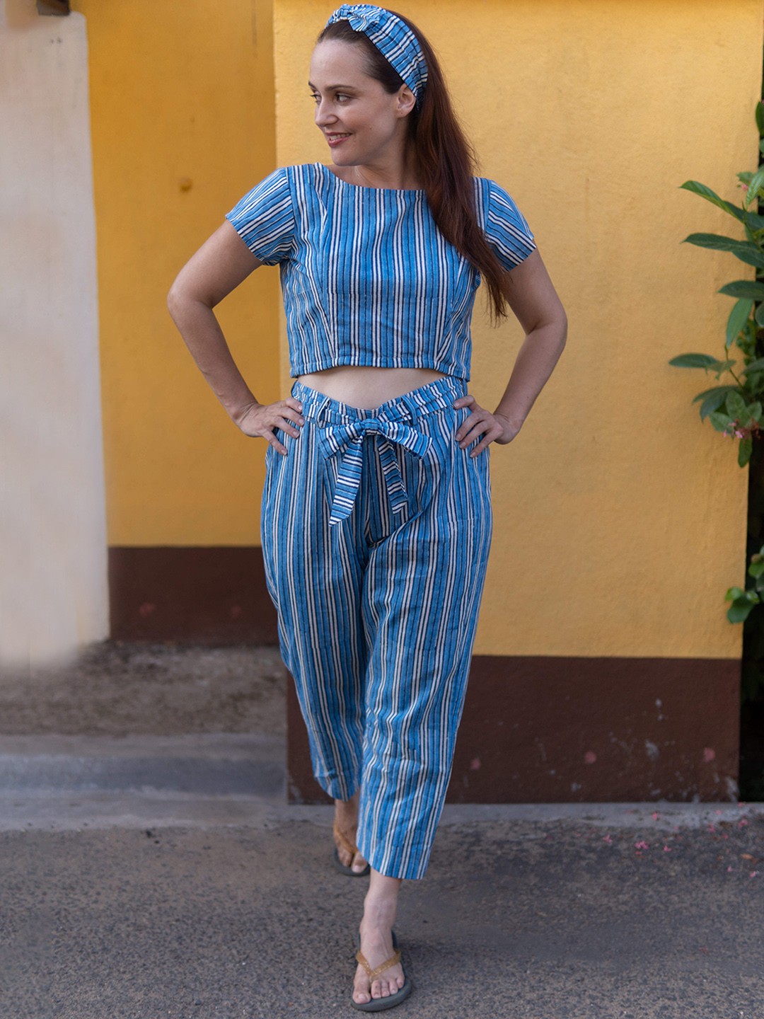 

Zanaash Striped Pure Cotton Top & Trousers, Blue