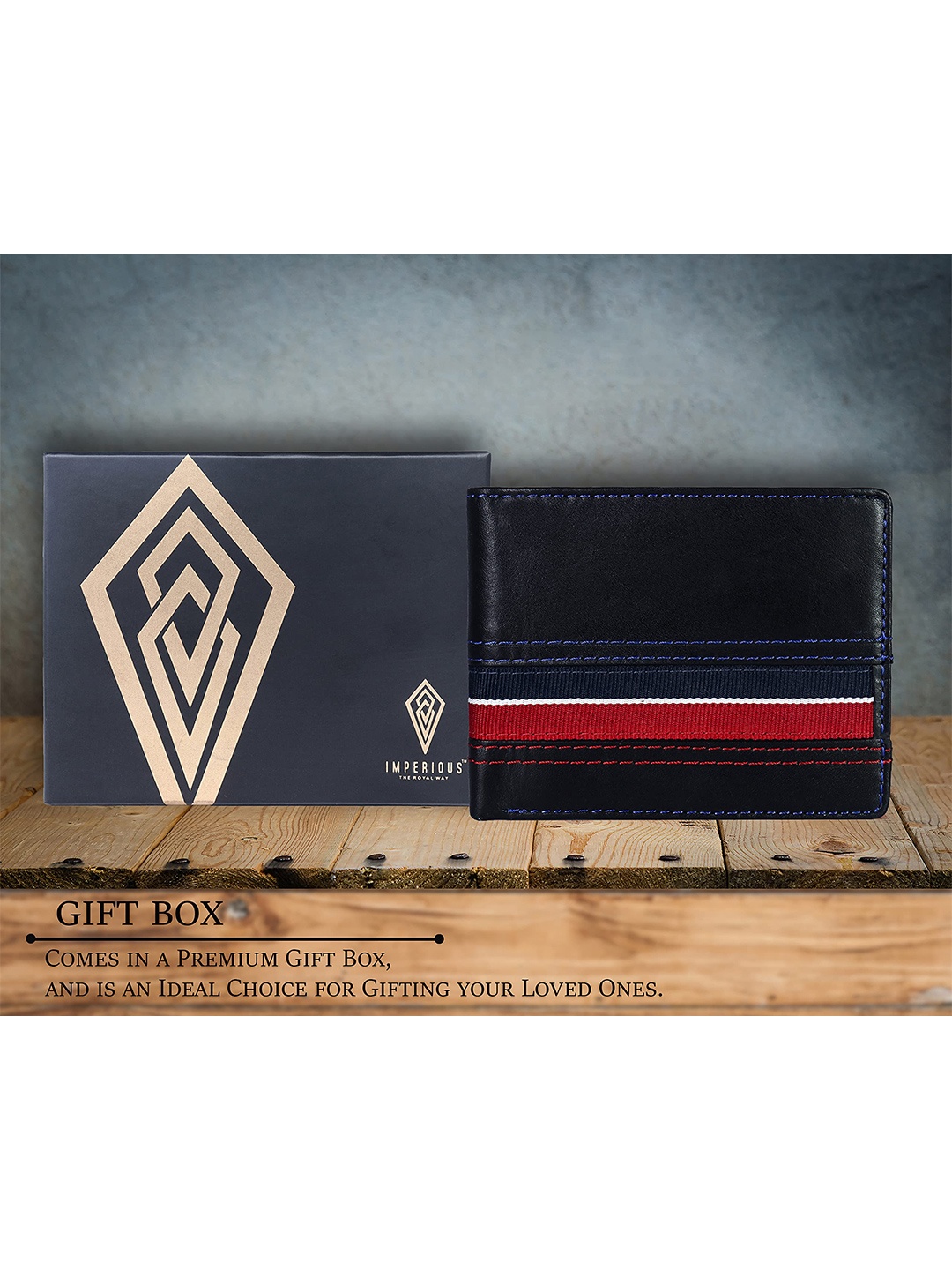

Imperious- The Royal Way Unisex Black & Red Embellished Leather Two Fold Wallet