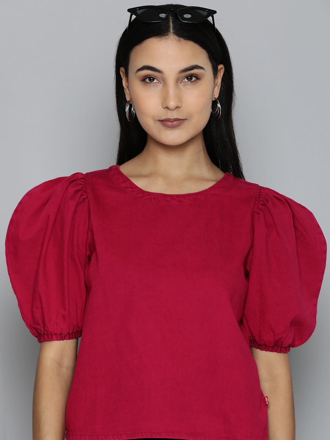 

Levis Puff Sleeve Cotton Top, Red