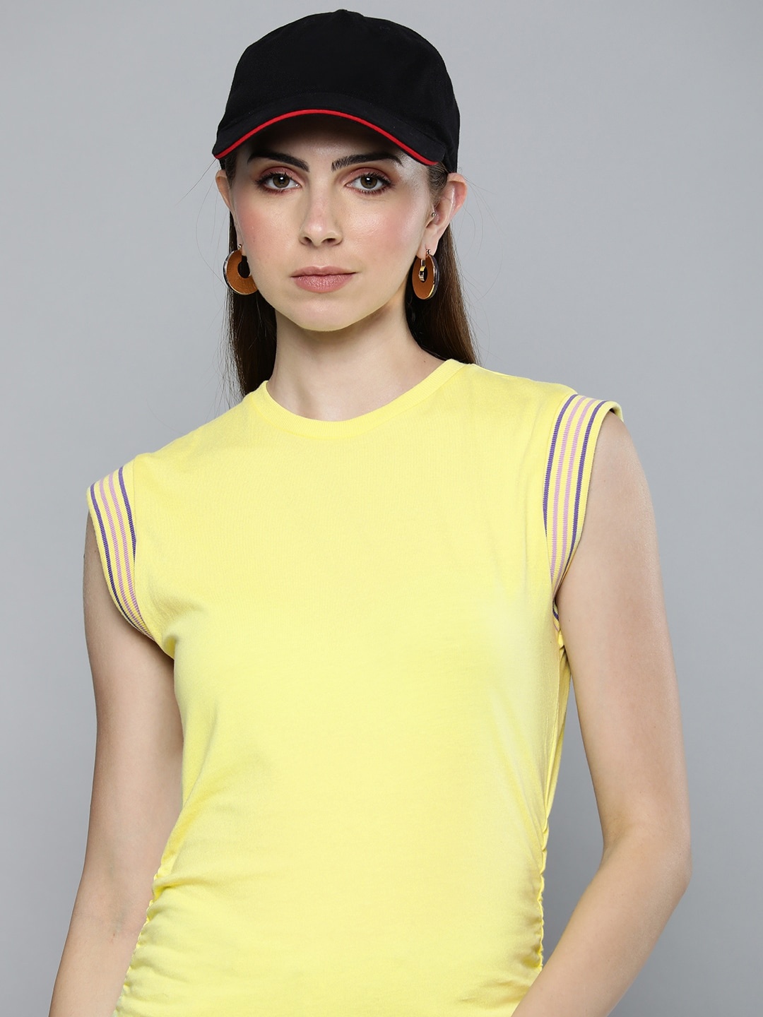 

Levis Pure Cotton Extended Sleeves Round Neck Top With Gathered Detailing, Yellow