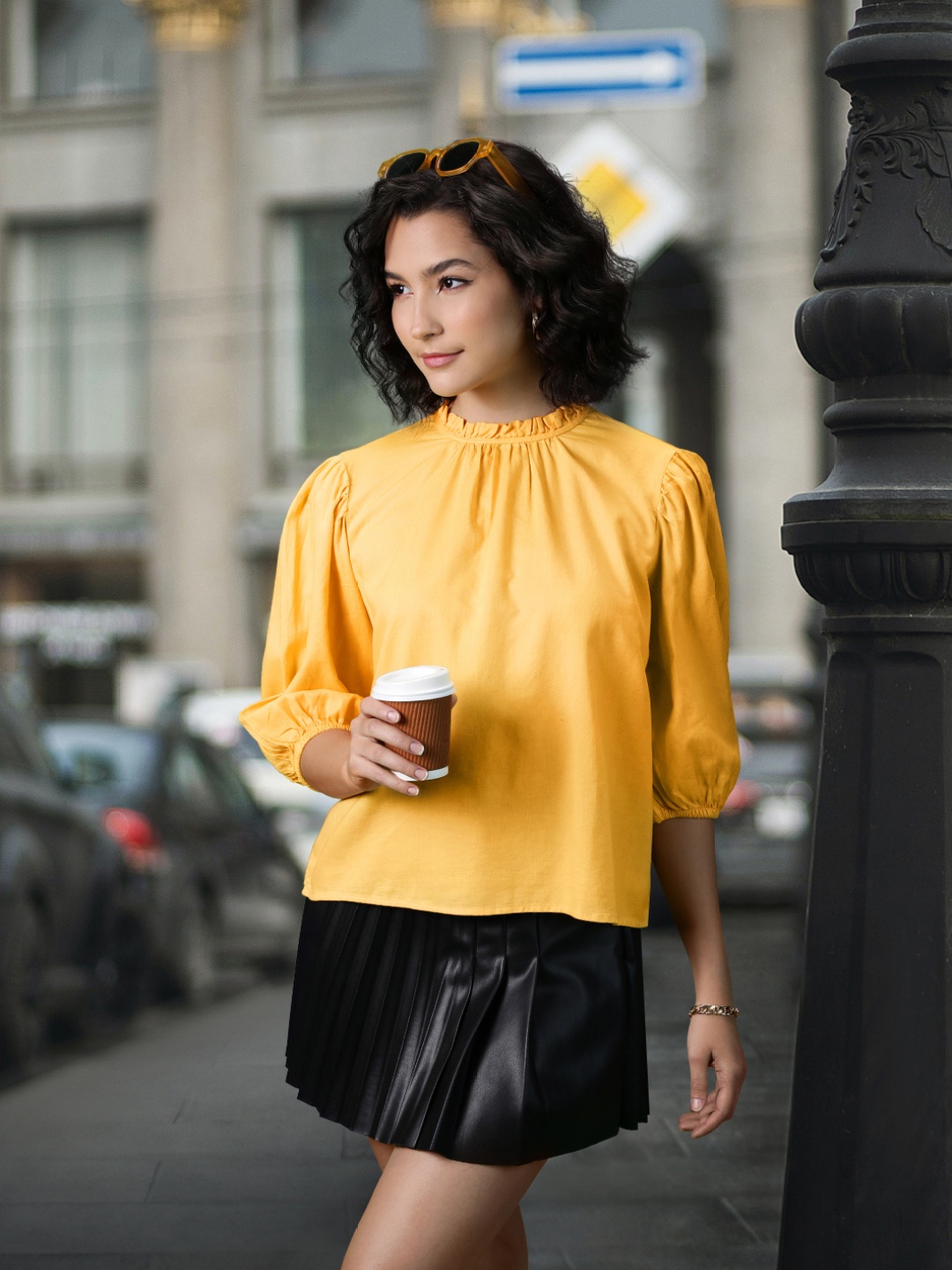 

Levis Puff Sleeve Cotton Top, Yellow