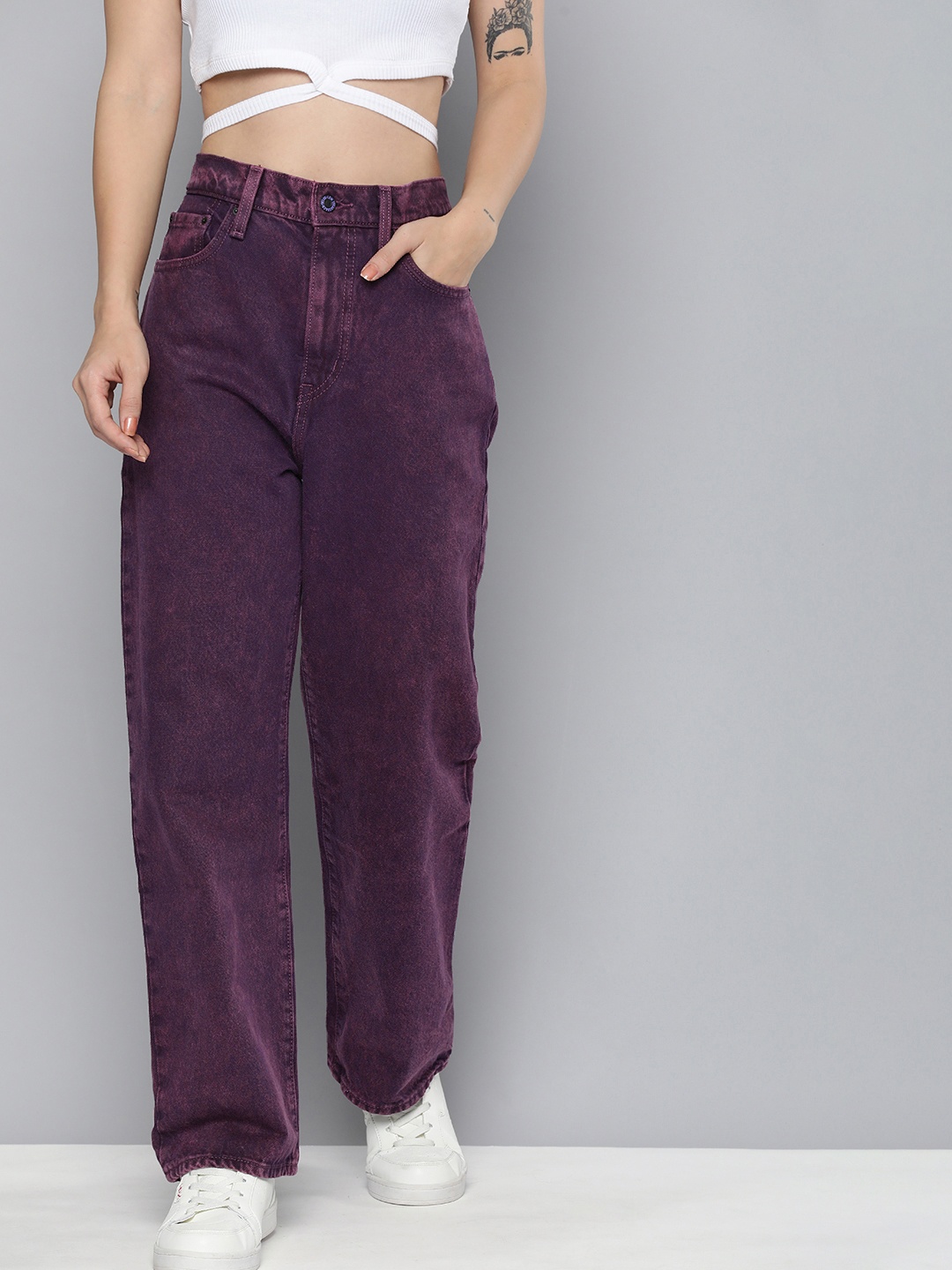 

Levis Women Ribcage Loose Fit High-Rise Pure Cotton Jeans, Purple