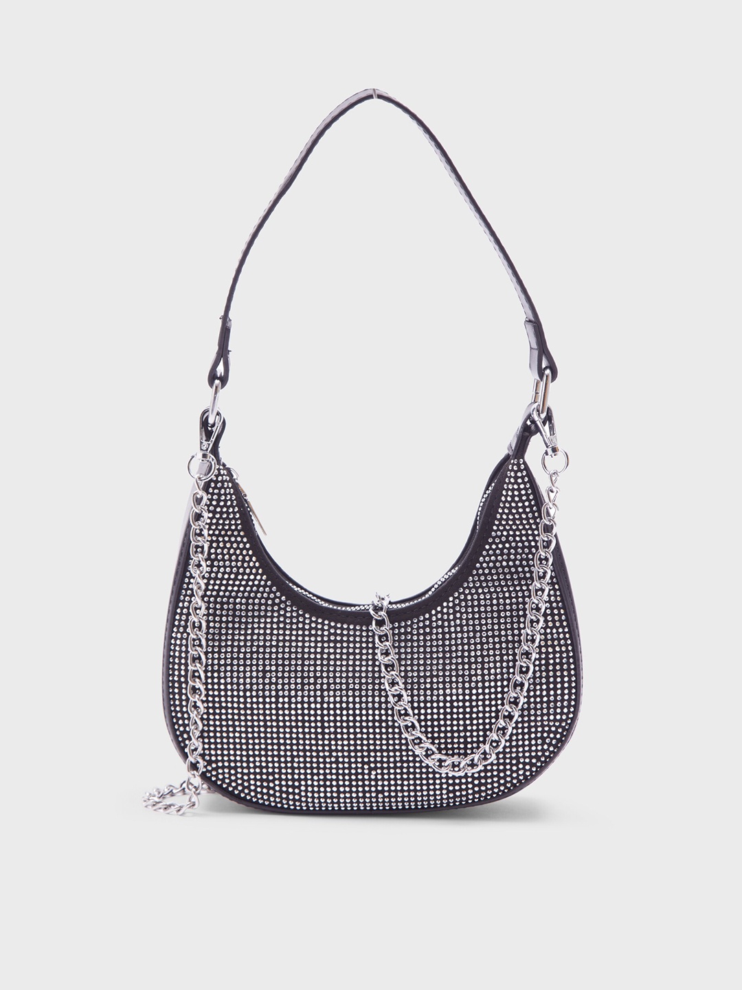 

20Dresses Embellished Half Moon Hobo Bag, Black