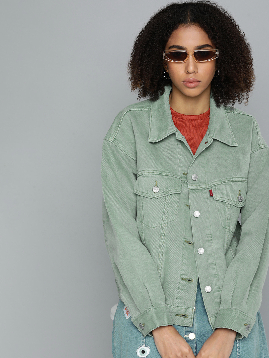 

Levis Spread Collar Pure Cotton Denim Jacket, Green
