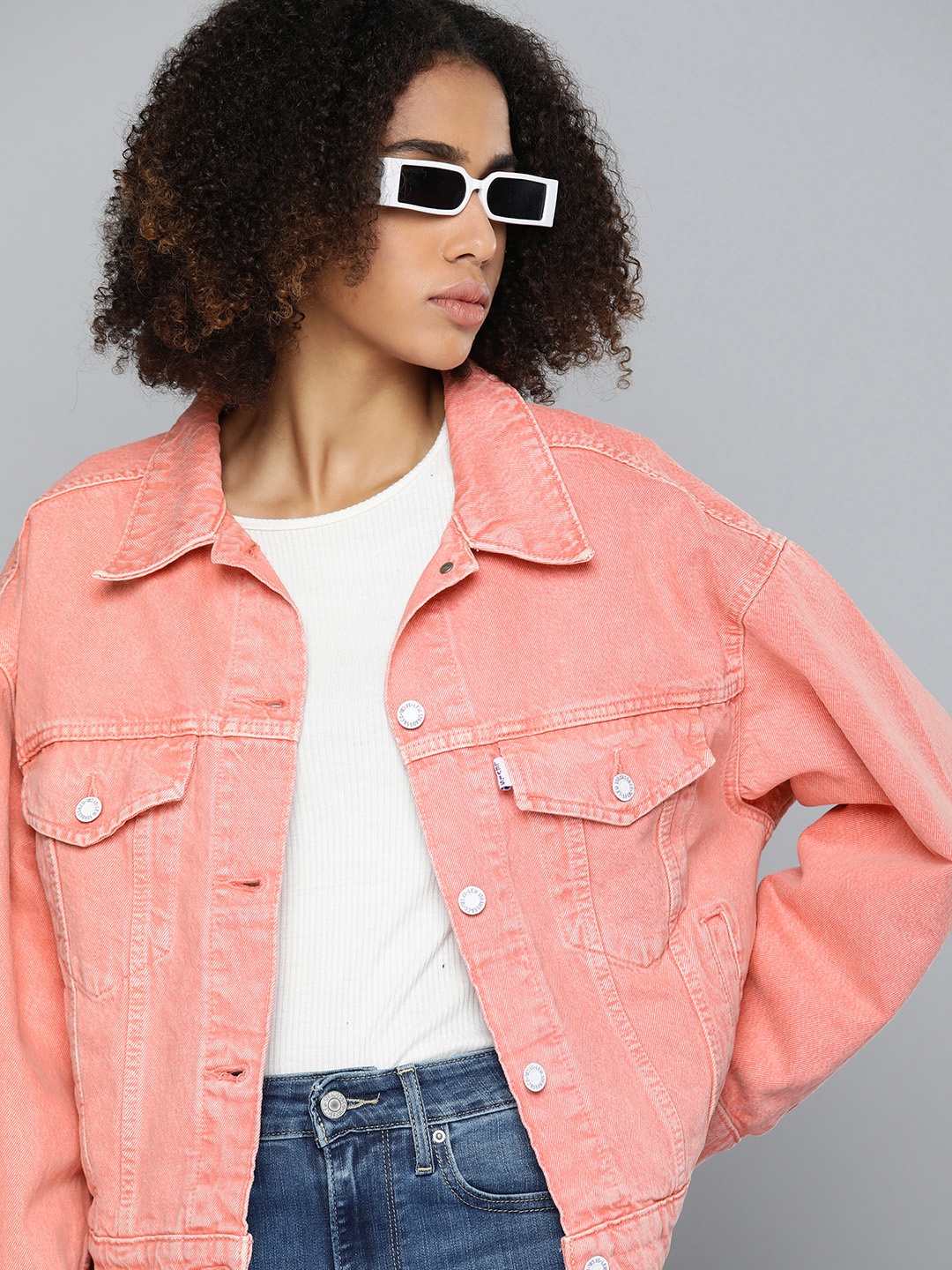 

Levis Spread Collar Pure Cotton Denim Jacket, Peach